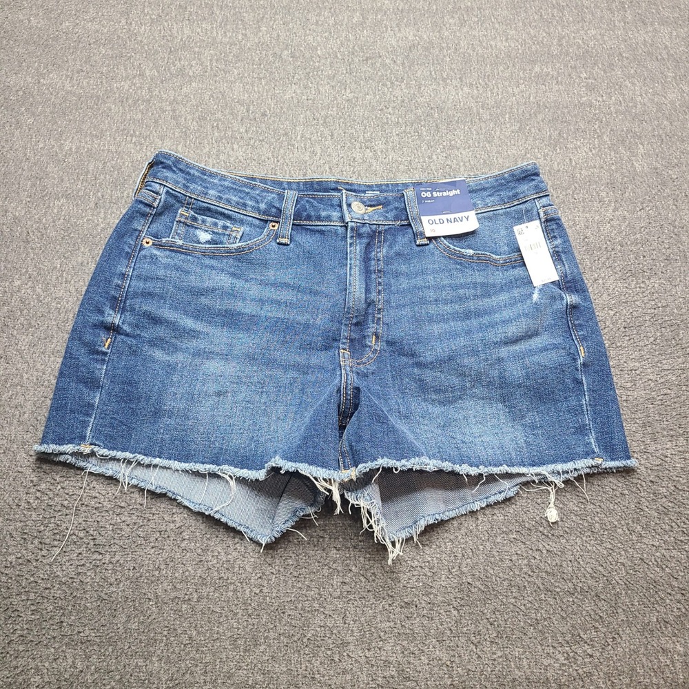 Old Navy OG Straight Denim Shorts Women 10 Blue NEW High Rise Raw Hem Cutoff